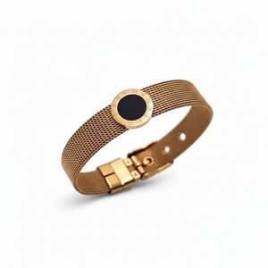 Rose Gold Stainless Steel Mesh Bracelet with Black Dial Accent